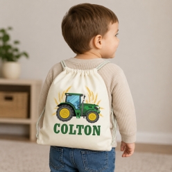 Farm Tractor Personalized Drawstring Backpack