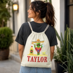 Fiesta Cactus Personalized Drawstring Backpack