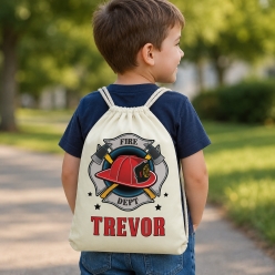 Firefighter Badge Personalized Drawstring Backpack