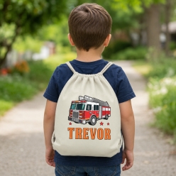 Fire Truck Personalized Drawstring Backpack
