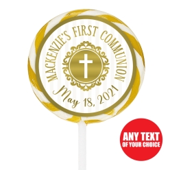 Gold First Communion PERSONALIZED Lollipops - 12 Pk