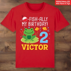 O-Fish-Ally My Birthday Personalized Red T-shirt