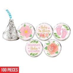 Floral Baby Personalized Hershey Kisses Stickers-100Pk