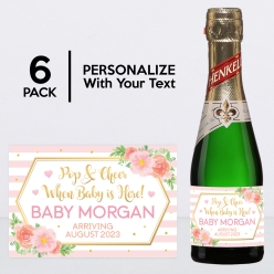 Floral Baby Custom Mini Champagne Bottle Labels 6 Pk