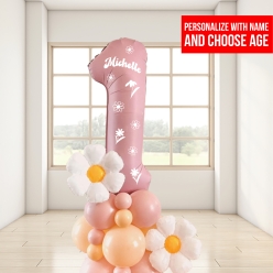 Daisy Party Pink Airfill Personalized Balloon Column