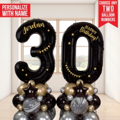 *Two Digit PERSONALIZED Black & Gold Airfill Balloon Column