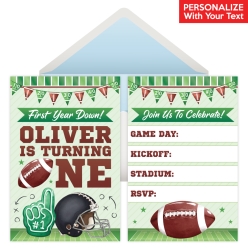 Football 1st Birthday PERSONALIZED Invitations - 8 Pk