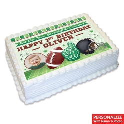 Football 1st Birthday Photo Personalized Edible Icing