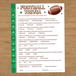 Football Trivia Game Sheet