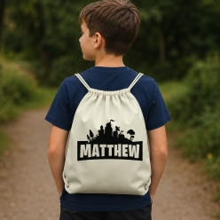 Fortnite Silhouette Personalized Drawstring Backpack