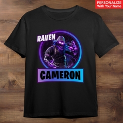 Fortnite Raven Personalized Black T-shirt- Choose Size
