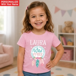 Free Spirit Wild & Free Name Personalized Light Pink T-shirt