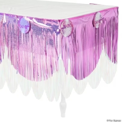 Disco Cowgirl Iridescent Fringe Table Skirt with Pink Disco Ball