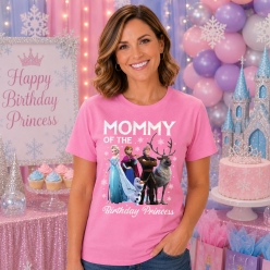 Frozen Mommy of the Birthday Princess Pink T-shirt