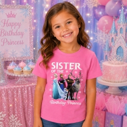 Frozen Sister of Birthday Princess Pink T-Shirt