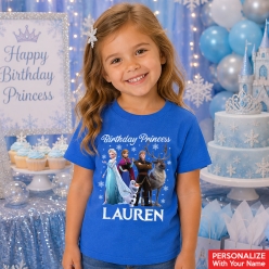Frozen Birthday Princess Personalized Name Blue T-Shirt