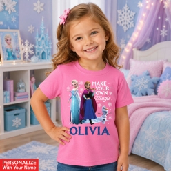 Frozen Make Your Own Magic Personalized Pink T-shirt