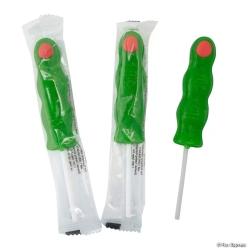 Green Witch's Finger Green-Apple Flavoured Lollipops-12Pk