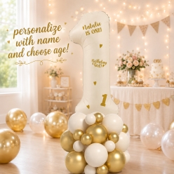 1st Bday Gold 6 FT Airfill Personalized Balloon Column Kit