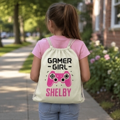 Gamer Girl Personalized Drawstring Backpack