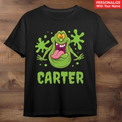 Ghostbusters Slimer Personalized Name Black T-shirt