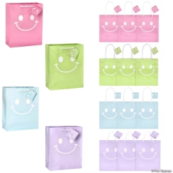 Pastel Smile Face Gift Bags with Tag Assortment-12Pk