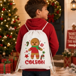 Gingerbread Boy Personalized Drawstring Backpack