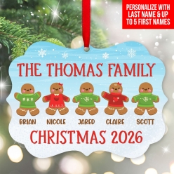 Gingerbread Family & Names Personalized Wood Ornament