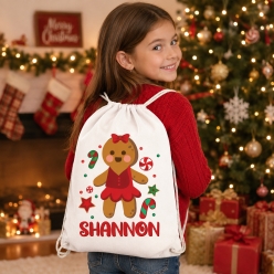 Gingerbread Girl Personalized Drawstring Backpack