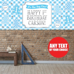 Blue Gingham 1st PERSONALIZED Giant Vinyl Keepsake Banner