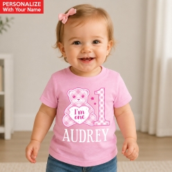Pink Gingham 1st Personalized Light Pink T-shirt
