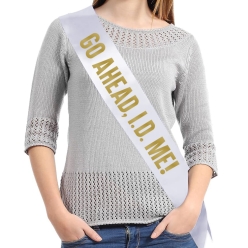 65% OFF: ID Me 19th Birthday White Satin Sash w/ Gold