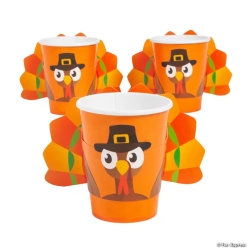 Gobble Gobble Party Turkey Paper Cups with Sleeves-8Pk