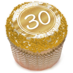 30th Bday Gold Metallic Cupcake Icing Toppers 12pk