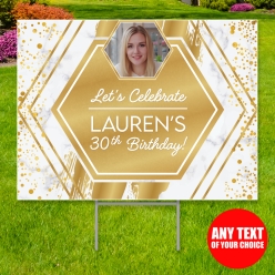 34% OFF: Gold Metallic Age 30 PERSONALIZED Photo Yard Sign