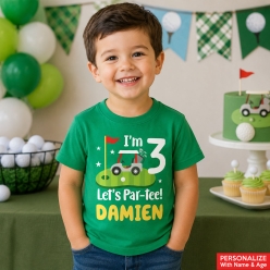 Golf Personalized Name and Age Green T-shirt