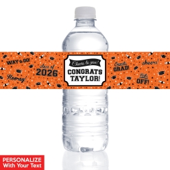 Grad Orange PERSONALIZED VINYL Bottle Labels - 10 PK