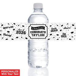 Grad White PERSONALIZED VINYL Bottle Labels - 10 PK