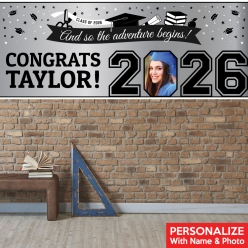 Graduation Silver PHOTO PERSONALIZED Giant Vinyl Keepsake Banner