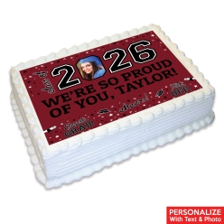 Graduation 2026 Burgundy Photo Personalized Edible Icing