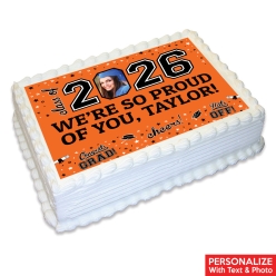 Graduation 2026 Orange Photo Personalized Edible Icing