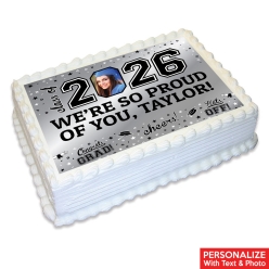 Graduation 2026 Silver Photo Personalized Edible Icing