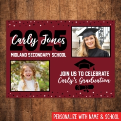 Grad 2025 Then & Now 5x7 PHOTO Cards Burgundy- 8 Pk