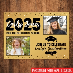 Grad 2025 Then & Now 5x7 PHOTO Cards Gold- 8 Pk