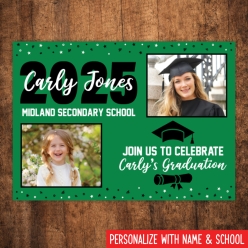 Grad 2025 Then & Now 5x7 PHOTO Cards Green- 8 Pk