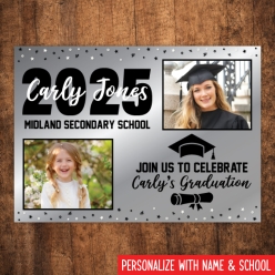 Grad 2025 Then & Now 5x7 PHOTO Cards Silver- 8 Pk