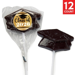 Black & Gold 2026 Congrats Grad Mortar Board Suckers - 12pk