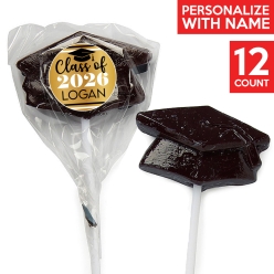 Personalized Black & Gold 2026 Graduation Mortar Board Suckers -