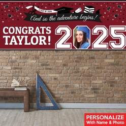 Grad Burgundy PHOTO PERSONALIZED Giant Vinyl Keepsake Banner