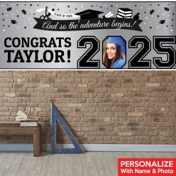 Graduation Silver PHOTO PERSONALIZED Giant Vinyl Keepsake Banner